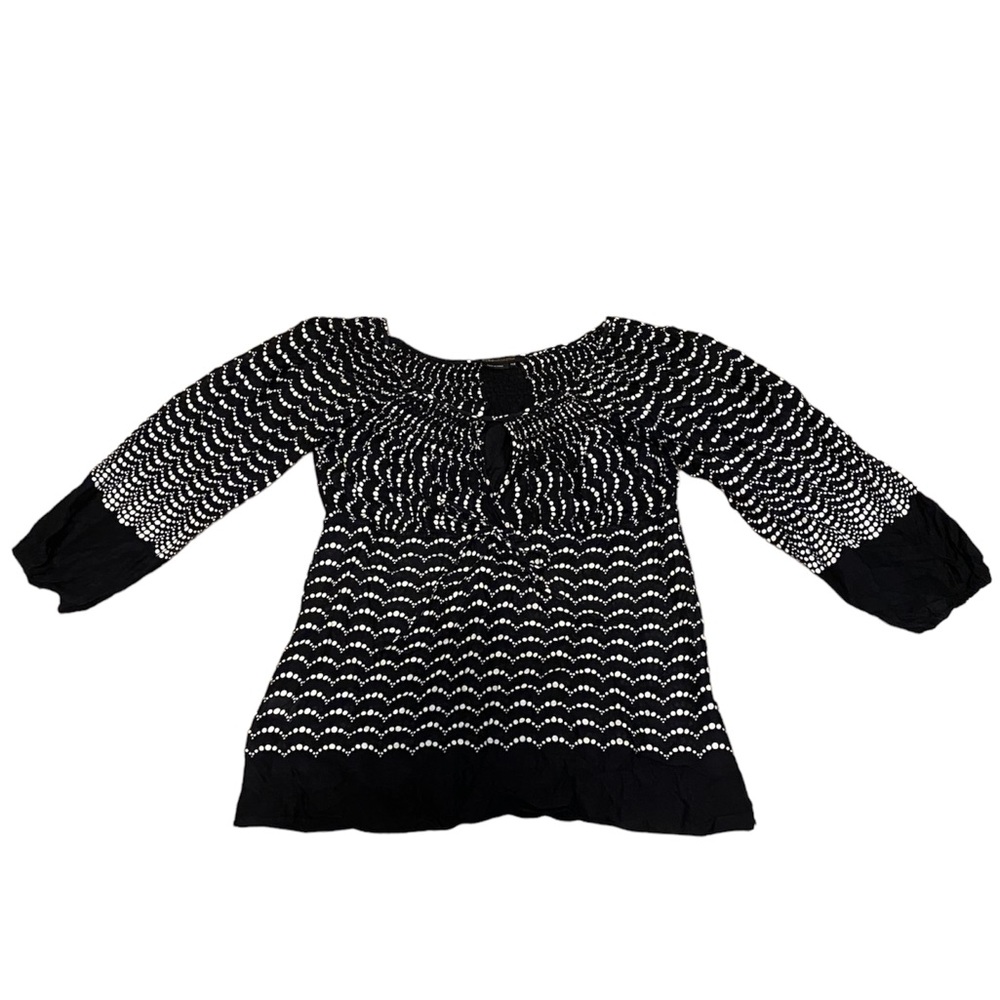 BCBG Maxazria black and white peasant blouse